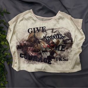 Crop Top Net Back Front Print Sumer Light Weight Size L/XL